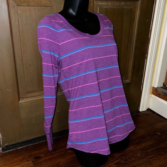 Mossimo Supply Retro Purple Pink Blue Stripe Long Sleeve Tee Size S/M - Picture 5 of 11